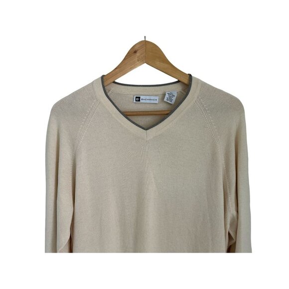 BACHRACH V-Neck Sweater Wool Silk Crean Color Gray Details Size Med - Picture 7 of 8